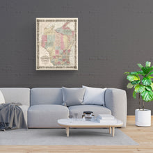 Cargar imagen en el visor de la galería, Digitally Restored and Enhanced 1851 Wisconsin Map Canvas - Canvas Wrap Vintage Wisconsin Map - Old Wisconsin Wall Art - Historic Wisconsin State Map - Township Map of the State of Wisconsin Wall Map
