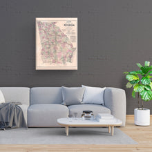 Load image into Gallery viewer, Digitally Restored and Enhanced - 1864 Georgia Map Canvas Art - Canvas Wrap Vintage Map of Georgia Poster - Restored Georgia State Wall Map - Old Topographical Map of Georgia Wall Art From State Surveys