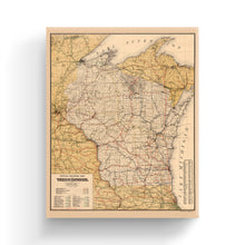 Load image into Gallery viewer, Digitally Restored and Enhanced 1900 Wisconsin Map Canvas Art - Canvas Wrap Vintage Wisconsin Wall Art - Railroad History Map of Wisconsin Poster