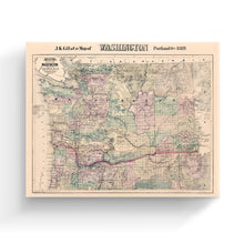 Load image into Gallery viewer, Digitally Restored and Enhanced 1889 Washington Map Canvas Art - Canvas Wrap Vintage Washington Wall Map - Restored Map of Washington State Poster - Township & County Map of Washington Wall Art