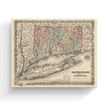Cargar imagen en el visor de la galería, Digitally Restored and Enhanced 1859 Connecticut Map Canvas - Canvas Wrap Vintage Connecticut Wall Art - Old Connecticut State Map - Wall Map of Connecticut Poster - Restored Connecticut Map Art