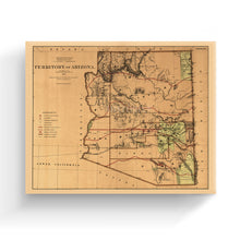 Load image into Gallery viewer, Digitally Restored and Enhanced 1876 Arizona Map Canvas - Canvas Wrap Vintage Arizona Map - Old Arizona Wall Art - History Map of Arizona Territory