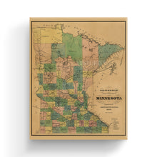Load image into Gallery viewer, Digitally Restored and Enhanced 1874 Minnesota Map Canvas Art - Canvas Wrap Vintage Wall Map of Minnesota Poster - Historic Township & Railroad Map of Minnesota Map Wall Art Poster