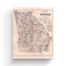 Load image into Gallery viewer, Digitally Restored and Enhanced - 1864 Georgia Map Canvas Art - Canvas Wrap Vintage Map of Georgia Poster - Restored Georgia State Wall Map - Old Topographical Map of Georgia Wall Art From State Surveys