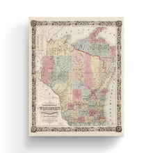 Cargar imagen en el visor de la galería, Digitally Restored and Enhanced 1851 Wisconsin Map Canvas - Canvas Wrap Vintage Wisconsin Map - Old Wisconsin Wall Art - Historic Wisconsin State Map - Township Map of the State of Wisconsin Wall Map