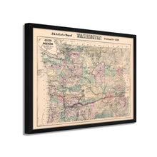 Cargar imagen en el visor de la galería, Digitally Restored and Enhanced 1889 Washington Map Framed Vintage Washington Wall Art - Old WA State Map - Restored Washington Wall Map - Township & County Map of Washington State