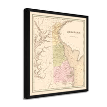 Load image into Gallery viewer, Digitally Restored and Enhanced 1838 Delaware State Map - Framed Vintage Delaware Wall Art - Old Dover Delaware Map - History Map of Delaware Poster Showing Minor Civil Division
