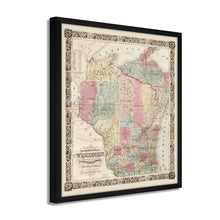 Load image into Gallery viewer, Digitally Restored and Enhanced 1851 Wisconsin State Map - Framed Vintage Wisconsin Map - Old Map of Wisconsin Wall Art - Restored Township Map of the State of Wisconsin Wall Map
