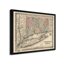 Load image into Gallery viewer, Digitally Restored and Enhanced 1859 Connecticut Map Art - Framed Vintage Wall Map of Connecticut Poster - Old Connecticut Wall Art - Restored Connecticut State Map Print