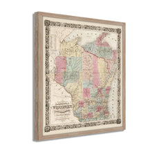 Load image into Gallery viewer, Digitally Restored and Enhanced 1851 Wisconsin State Map - Framed Vintage Wisconsin Map - Old Map of Wisconsin Wall Art - Restored Township Map of the State of Wisconsin Wall Map