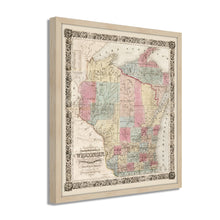 Load image into Gallery viewer, Digitally Restored and Enhanced 1851 Wisconsin State Map - Framed Vintage Wisconsin Map - Old Map of Wisconsin Wall Art - Restored Township Map of the State of Wisconsin Wall Map