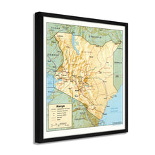 Load image into Gallery viewer, Digitally Restored and Enhanced 1988 Kenya Map Print - Framed Vintage Kenya Wall Art Map - Old Kenya Wall Map - Historic Kenya Wall Art - Restored Map of Kenya Poster