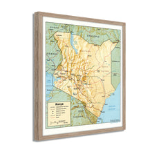 Load image into Gallery viewer, Digitally Restored and Enhanced 1988 Kenya Map Print - Framed Vintage Kenya Wall Art Map - Old Kenya Wall Map - Historic Kenya Wall Art - Restored Map of Kenya Poster