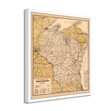 Cargar imagen en el visor de la galería, Digitally Restored and Enhanced 1900 Wisconsin Map Poster - Framed Vintage Wisconsin Wall Art - Old Railroad Map of Wisconsin Poster