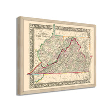 Cargar imagen en el visor de la galería, Digitally Restored and Enhanced 1863 Virginia & West Virginia Map - Framed Vintage Virginia Wall Map - Old West Virginia Wall Art