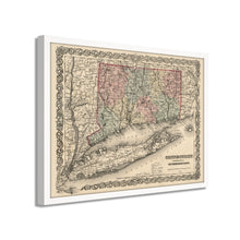 Load image into Gallery viewer, Digitally Restored and Enhanced 1859 Connecticut Map Art - Framed Vintage Wall Map of Connecticut Poster - Old Connecticut Wall Art - Restored Connecticut State Map Print