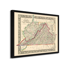 Cargar imagen en el visor de la galería, Digitally Restored and Enhanced 1863 Virginia & West Virginia Map - Framed Vintage Virginia Wall Map - Old West Virginia Wall Art
