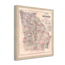 Cargar imagen en el visor de la galería, Digitally Restored and Enhanced 1864 Georgia Map - Framed Vintage Map of Georgia - Old Georgia State Wall Map - Restored Topographical Map of Georgia Wall Art Poster Print