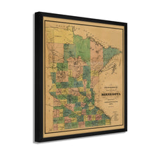 Cargar imagen en el visor de la galería, Digitally Restored and Enhanced 1874 Minnesota Map - Framed Vintage Minnesota Map - Old Minnesota State Map - Restored Township & Railroad Wall Map of Minnesota Wall Art Poster