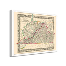 Cargar imagen en el visor de la galería, Digitally Restored and Enhanced 1863 Virginia & West Virginia Map - Framed Vintage Virginia Wall Map - Old West Virginia Wall Art
