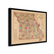 Cargar imagen en el visor de la galería, Digitally Restored and Enhanced 1861 Missouri Map Poster - Framed Vintage Missouri Wall Map  - Old Missouri State Map - Historic MO Map - Restored Official Map of Missouri Wall Art