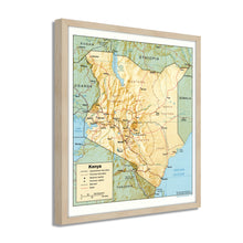 Load image into Gallery viewer, Digitally Restored and Enhanced 1988 Kenya Map Print - Framed Vintage Kenya Wall Art Map - Old Kenya Wall Map - Historic Kenya Wall Art - Restored Map of Kenya Poster