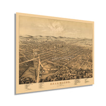 Load image into Gallery viewer, 1874 Kalamazoo Michigan Map - Old Map of Michigan - History Map of Kalamazoo Michigan - Bird's Eye View of Kalamazoo Michigan Wall Art Poster