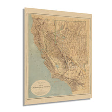 Cargar imagen en el visor de la galería, Digitally Restored and Enhanced 1874 California Nevada Map Poster - Vintage California Map Poster - Old Nevada Wall Art - California Wall Map History