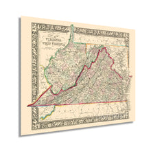 Load image into Gallery viewer, Digitally Restored and Enhanced 1863 Virginia and West Virginia Map - Vintage Map of Virginia Poster and West Virginia Wall Map - Old County Map of Virginia and West Virginia