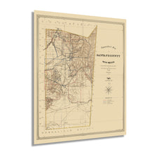 Load image into Gallery viewer, Digitally Restored and Enhanced 1883 Santa Fe County New Mexico Map - Vintage Santa Fe Wall Art - Old Santa Fe Map Poster - Topographical Map of Santa Fe County NM Showing Landowners Grants
