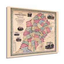Load image into Gallery viewer, Digitally Restored and Enhanced 1856 Chester County Pennsylvania Map - Chester County PA Map Wall Art - Also Includes Inset of Borough of West Chester PA Showing Property Tracts and Owner Names