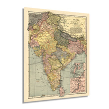 Cargar imagen en el visor de la galería, Digitally Restored and Enhanced 1903 India Map Poster - Vintage Map of India Wall Art - History Map of India Poster - Old Map of the Country of India