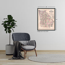 Load image into Gallery viewer, Digitally Restored and Enhanced 1864 Map of Georgia Poster - Vintage Map of Georgia Wall Art - Vintage Georgia Map Showing Counties, Railways, Stations, Villages, Mills - Georgia State Wall Map