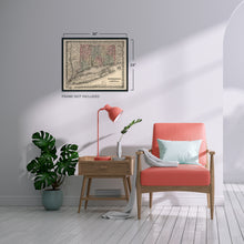 Load image into Gallery viewer, Digitally Restored and Enhanced 1859 Connecticut State Map with Portions of New York & Rhode Island - Vintage Map of Connecticut Wall Art - Old Map of CT - Connecticut Map Poster Decor