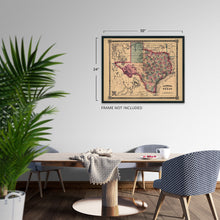 Load image into Gallery viewer, Digitally Restored and Enhanced 1866 Texas Map Poster - Vintage Texas Map - Texas Map Wall Art - Old Texas Map - Historic Texas Map - Vintage Map of Texas - Old Map of Texas