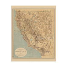 Cargar imagen en el visor de la galería, Digitally Restored and Enhanced 1874 California Nevada Map Poster - Vintage California Map Poster - Old Nevada Wall Art - California Wall Map History