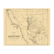Load image into Gallery viewer, Digitally Restored and Enhanced 1865 Arizona Map Poster - Vintage Arizona Map - Old Map of Arizona Wall Art - Historic Arizona Map - Hartley's Arizona State Map from Official Documents