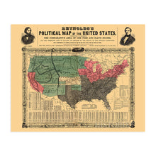 Load image into Gallery viewer, Digitally Restored and Enhanced 1856 United States Political Map - Pre Civil War Map Displaying Free and Slave States and Territory Open to Slavery or Freedom with Statistics - US History Map