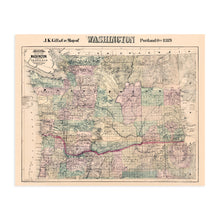 Load image into Gallery viewer, Digitally Restored and Enhanced 1889 Washington State Map -Vintage Map of Washington State Wall Art - Washington State Wall Decor - Township and County Map of Washington State Poster