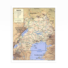 Load image into Gallery viewer, Digitally Restored and Enhanced 2005 Uganda Map Poster - Map of Uganda Wall Art - Uganda Poster Map Showing Roads Railroads International & District Boundaries National & District Capitals