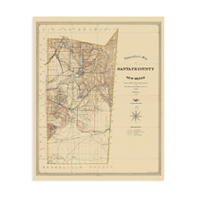 Load image into Gallery viewer, Digitally Restored and Enhanced 1883 Santa Fe County New Mexico Map - Vintage Santa Fe Wall Art - Old Santa Fe Map Poster - Topographical Map of Santa Fe County NM Showing Landowners Grants