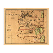 Load image into Gallery viewer, Digitally Restored and Enhanced 1876 Arizona Territory Map - Vintage Arizona Map - Old Arizona Territory Map - Historic Map of Arizona Wall Art from The Official Records of General Land Office