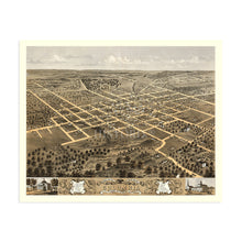 Load image into Gallery viewer, Digitally Restored and Enhanced 1869 Columbia Missouri Map Poster - History Map of Columbia Wall Art - Old Bird's Eye View of Columbia Boone County MO Map