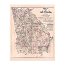 Load image into Gallery viewer, Digitally Restored and Enhanced 1864 Map of Georgia Poster - Vintage Map of Georgia Wall Art - Vintage Georgia Map Showing Counties, Railways, Stations, Villages, Mills - Georgia State Wall Map