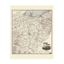 Cargar imagen en el visor de la galería, Digitally Restored and Enhanced 1898 Railroad Map of Ohio Poster - Map of Ohio Wall Art - Old Ohio Map Poster with List of Railroads Operating in Ohio