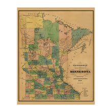 Load image into Gallery viewer, Digitally Restored and Enhanced 1874 Minnesota Map Poster - Township and Railroad Vintage Map of Minnesota - Wall Map of Minnesota Wall Art - Vintage Minnesota Map Poster - Minnesota Wall Decor