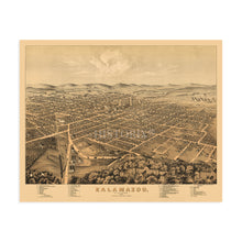 Load image into Gallery viewer, 1874 Kalamazoo Michigan Map - Old Map of Michigan - History Map of Kalamazoo Michigan - Bird's Eye View of Kalamazoo Michigan Wall Art Poster