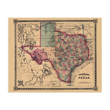 Load image into Gallery viewer, Digitally Restored and Enhanced 1866 Texas Map Poster - Vintage Texas Map - Texas Map Wall Art - Old Texas Map - Historic Texas Map - Vintage Map of Texas - Old Map of Texas