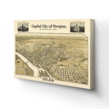 Load image into Gallery viewer, Digitally Restored and Enhanced 1905 Salem Oregon Map Canvas Art - Canvas Wrap Vintage Salem State of Oregon Map - History Map of Oregon Poster - Bird's Eye View of Salem Oregon Wall Art