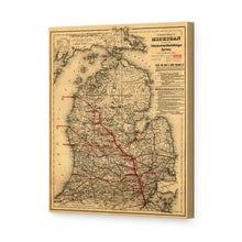 Load image into Gallery viewer, Digitally Restored and Enhanced 1886 Michigan Map Poster Canvas Art - Canvas Wrap Vintage Map of Michigan Wall Art - Old State of Michigan Map Print - Vintage Michigan Map Showing Toledo & Ann Arbor